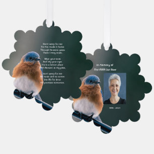 Christian Memorial Photo Bluebird Garden Bird  Tree Decoration Card
