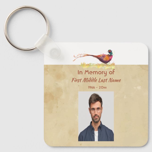 Christian Memorial Photo Invite Pheasant Bird Art Key Ring (Front)