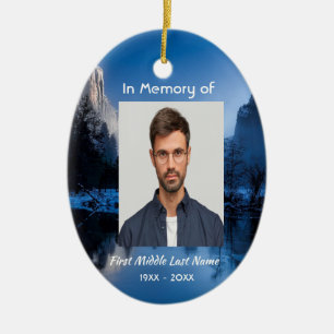 Christian Memorial Photo Mountain Lake Winter Snow Ceramic Tree Decoration