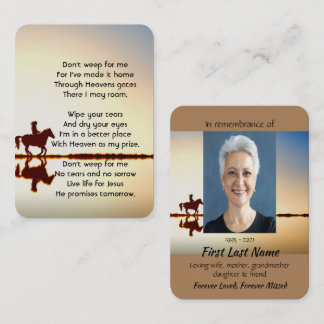 Christian Memorial Photo Prayer Horse Back Riding Business Card