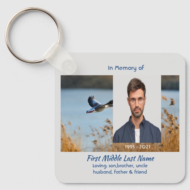 Christian Memorial Photo Prayer Lake Geese Birds Key Ring (Front)