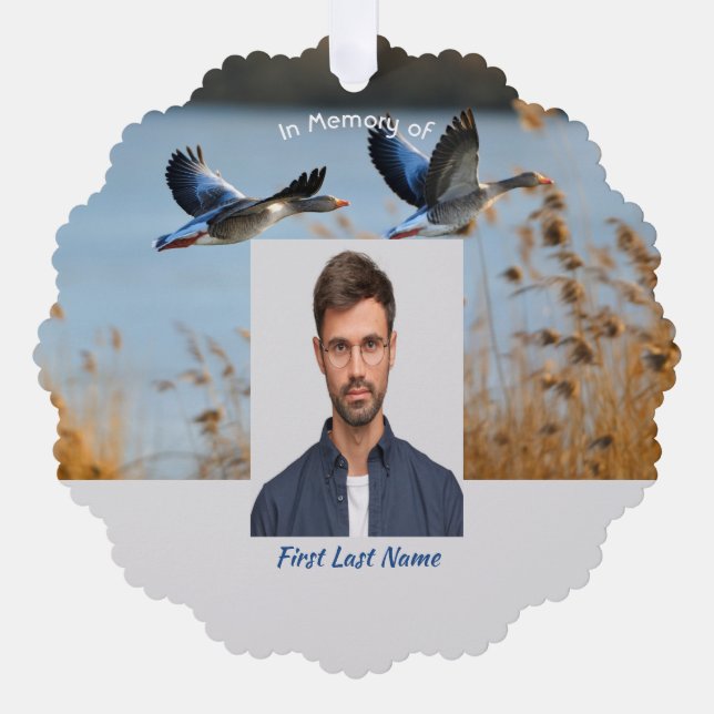 Christian Memorial Photo Prayer Lake Geese Birds Tree Decoration Card (Front)