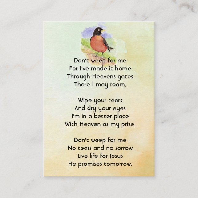 Christian Memorial Photo Robin Garden Bird Business Card (Front)