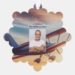 Christian Memorial Pilot Airplane Flying Sunset Tree Decoration Card