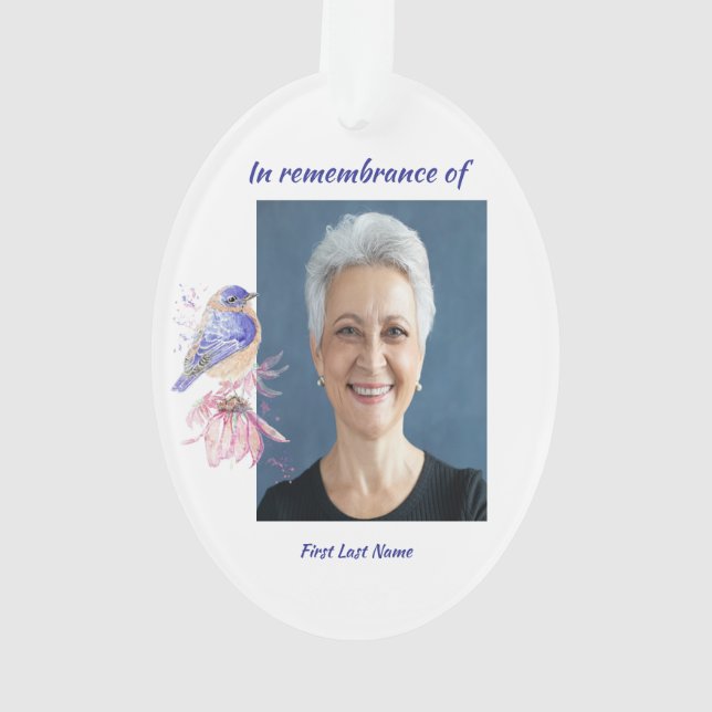 Christian Memorial  Poem Bluebird Garden Bird  Ornament (Back)