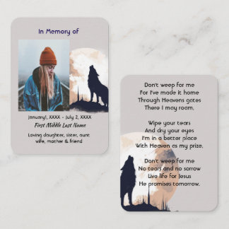 Christian Memorial Prayer Lone Wolf Howling Animal Business Card