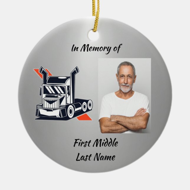 Christian Memorial Semi-Truck Tractor-trailer  Ceramic Tree Decoration (Front)