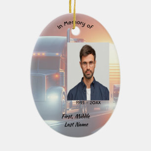 Christian Memorial Semi-Truck Tractor-trailer Ceramic Tree Decoration