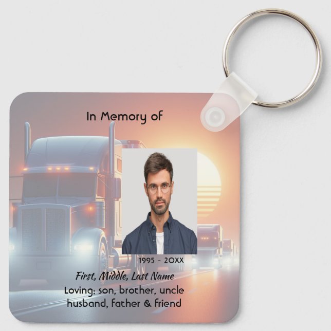 Christian Memorial Semi-Truck Tractor-trailer  Key Ring (Back)