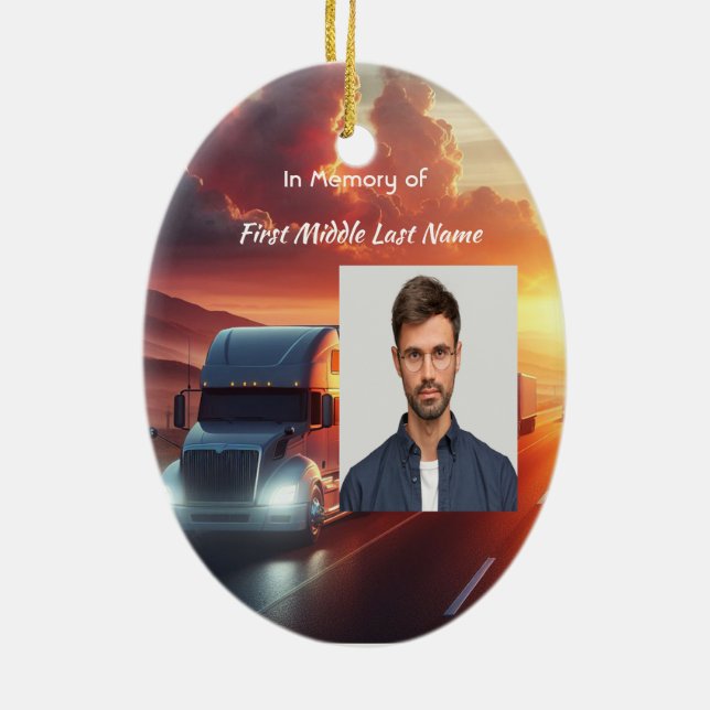 Christian Memorial SemiTruckTractor-trailer  Ceramic Tree Decoration (Back)