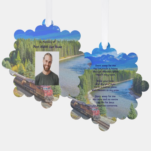 Christian Memorial Train Rail Tram Railway Tree Decoration Card (Front/Back)