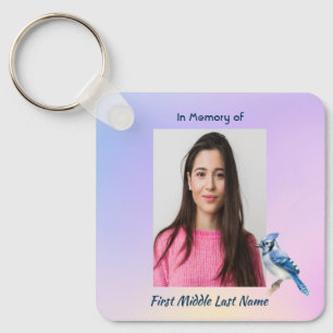 Christian Memorial Watercolor Bluejay Garden  Key Ring