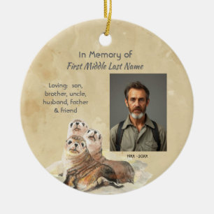 Christian Memorial  Watercolor Seals Animals Ceramic Tree Decoration