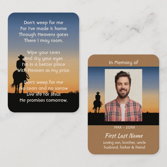 Christian Memorial  Western Horse Back Riding  Business Card (Front/Back)