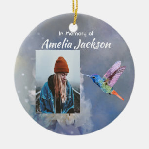 Christian Memorial White Flower Hummingbird Ceramic Tree Decoration