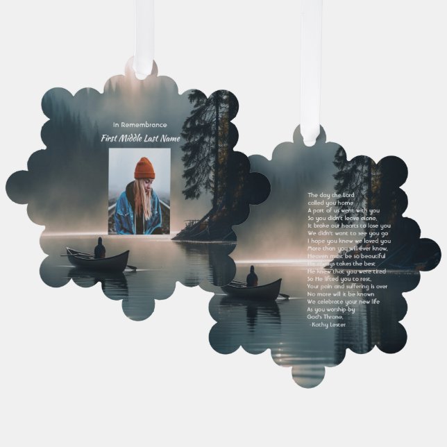 Christian Memory Keepsake Wilderness Lake Canoe Tree Decoration Card (Front/Back)