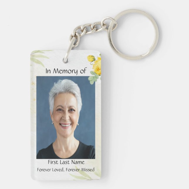 Christian Memory Photo Yellow Roses Garden Flowers Key Ring (Back)