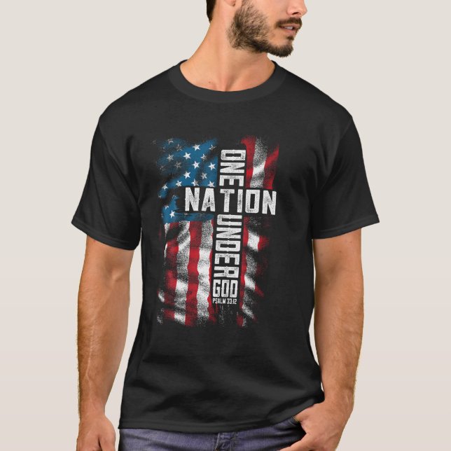 christian men bible verse faith patriotic 4th of j T-Shirt (Front)