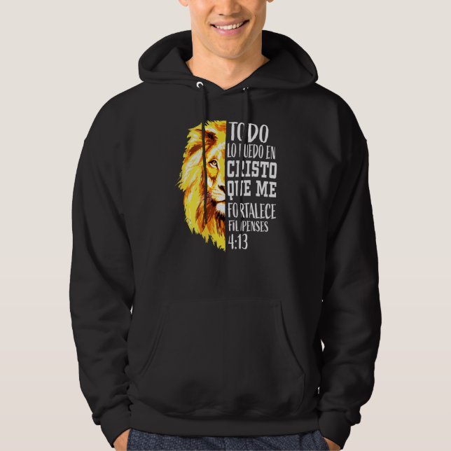 Christian Men Spanish Lion Of Judah Graphic On Bac Hoodie (Front)