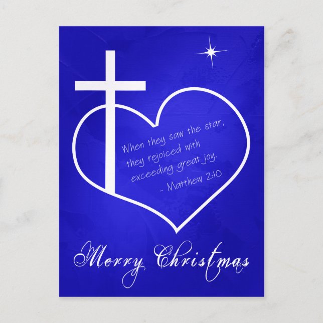 Christian Merry Christmas blue customisable Holiday Postcard (Front)