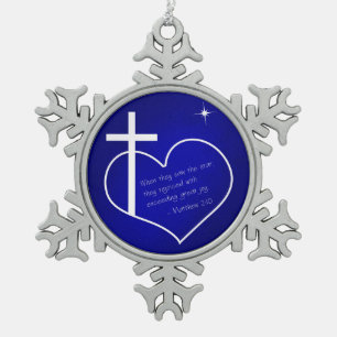 Christian Merry Christmas blue Snowflake Pewter Christmas Ornament