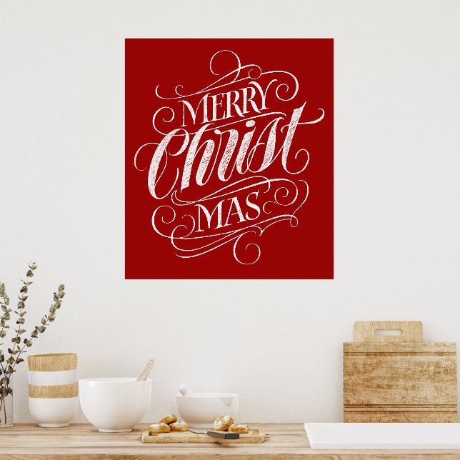 Christian Merry Christmas Calligraphy Red Jesus Poster (Kitchen)