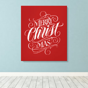 Christian Merry Christmas Chalk Lettering Red Canvas Print