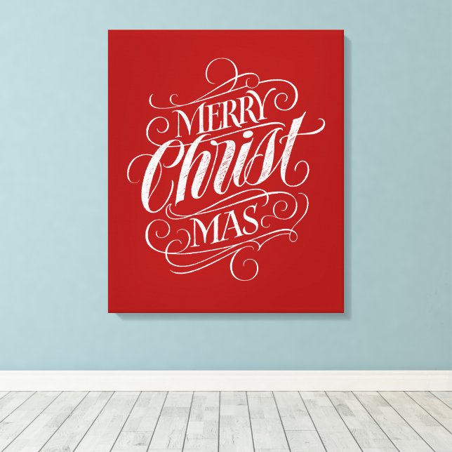 Christian Merry Christmas Chalk Lettering Red Canvas Print (Insitu(Wood Floor))