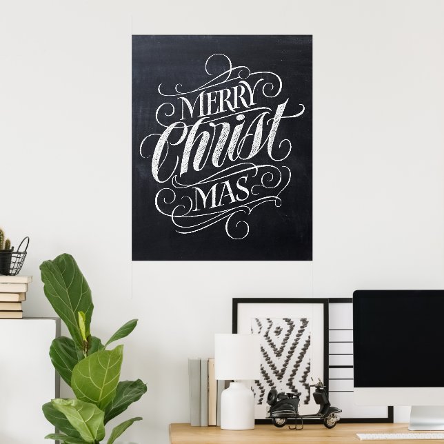 Christian Merry Christmas Chalkboard Calligraphy Poster (Home Office)