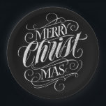 Christian Merry Christmas Chalkboard Lettering Paper Plate<br><div class="desc">We say 'Merry Christmas' very often during the season, but sometimes we tend to forget where this greeting actually originates from. Here is a wonderfully elegant piece of custom hand lettering in the fashionable chalkboard look to give a gentle nudge back into the direction of Jesus. Professional calligraphy by Ivan...</div>