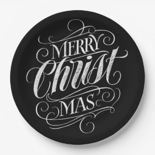 Christian Merry Christmas Chalkboard Lettering Paper Plate