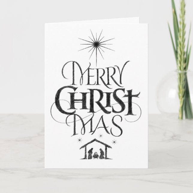 Christian Merry Christmas Christ Charcoal Chalk Holiday Card (Front)