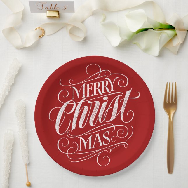 Christian Merry Christmas Lettering Jesus Christ Paper Plate (Wedding)
