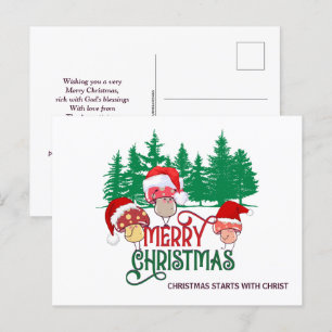 Christian MERRY CHRISTMAS MUSHROOMS Holiday Postcard