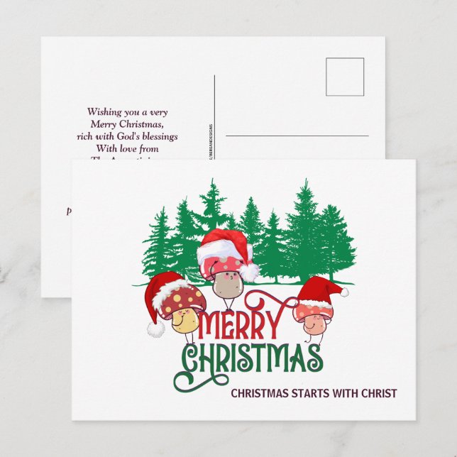 Christian MERRY CHRISTMAS MUSHROOMS Holiday Postcard (Front/Back)