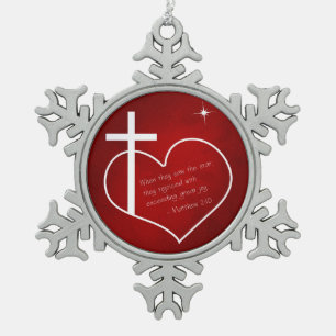Christian Merry Christmas red Snowflake Pewter Christmas Ornament