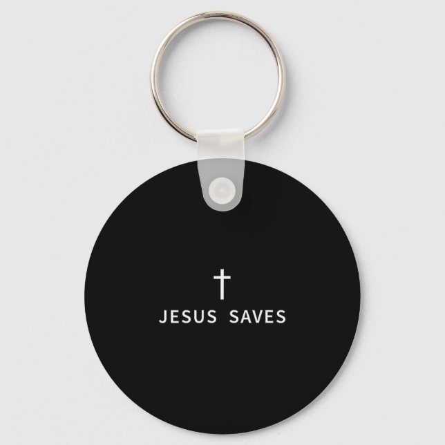 Christian Minimal Cross Jesus Saves Religious Mode Key Ring (Front)
