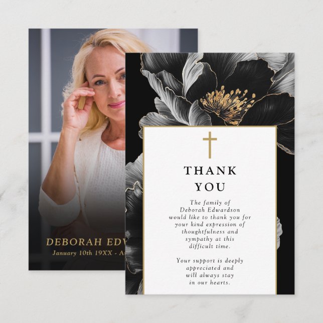 Christian Modern Celebration Of Life Funeral Photo Thank You Card (Front/Back)