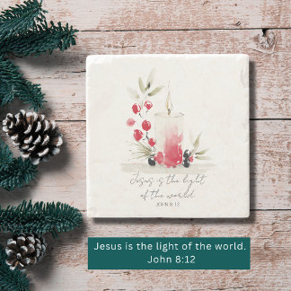 Christian Modern Faith Decor John 8:12 Candle  Stone Coaster