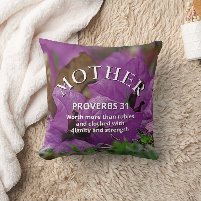 Christian Mother's Day PROVERBS 31 Purple Floral Cushion (Blanket)