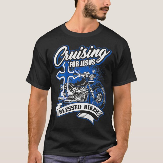 Christian Motorcycle Shirt Cross God Blessed Biker (Front)