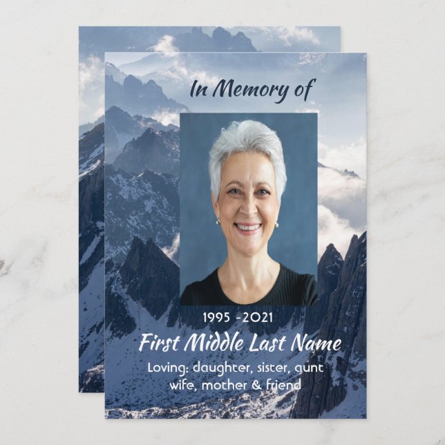 Christian Mountains Alpine Memorial Keepsake Invitation (Front/Back)