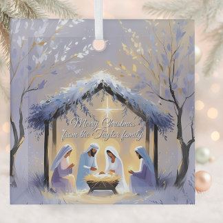 Christian Nativity Scene Holy Family Christmas Glass Tree Decoration