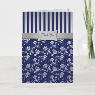 Christian Navy and Silver Floral Thank You Card