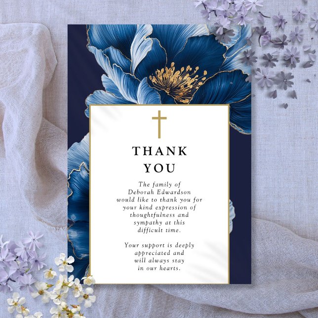 Christian Navy Blue Celebration Of Life Funeral Thank You Card (Christian Navy Blue Celebration Of Life Funeral Thank You Card)