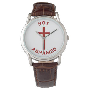 Christian Not Ashamed Red Cross Text Design Watch