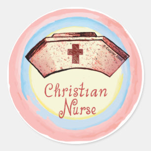 Christian nurse cap classic round sticker