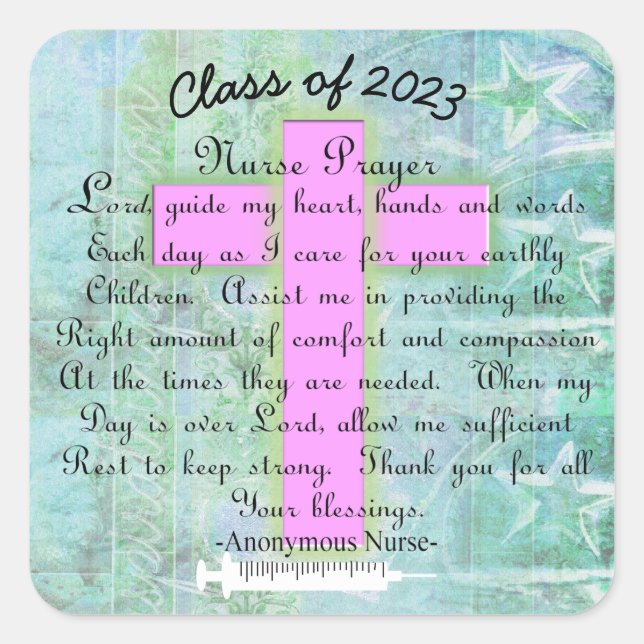 Christian Nurse Prayer Class 2023 Square Sticker (Front)