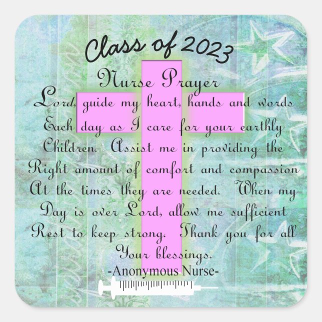 Christian Nurse Prayer Class 2023 Square Sticker (Front)