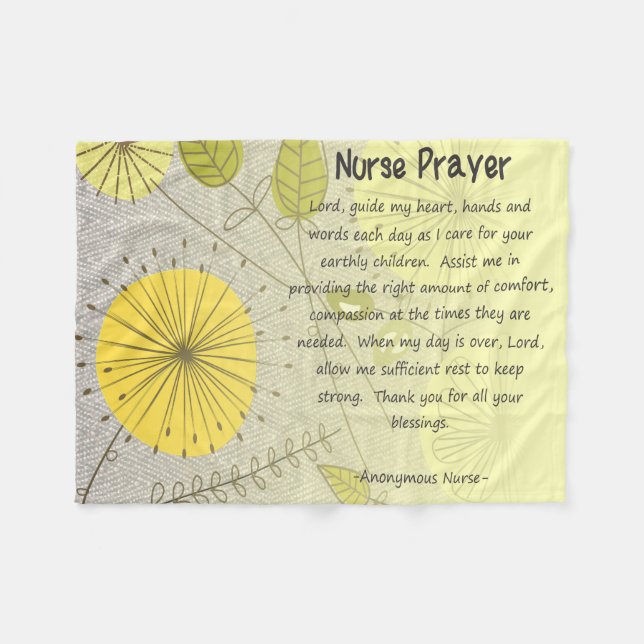 Christian Nurse Prayer Yellow Floral Fleece Blanket (Front (Horizontal))